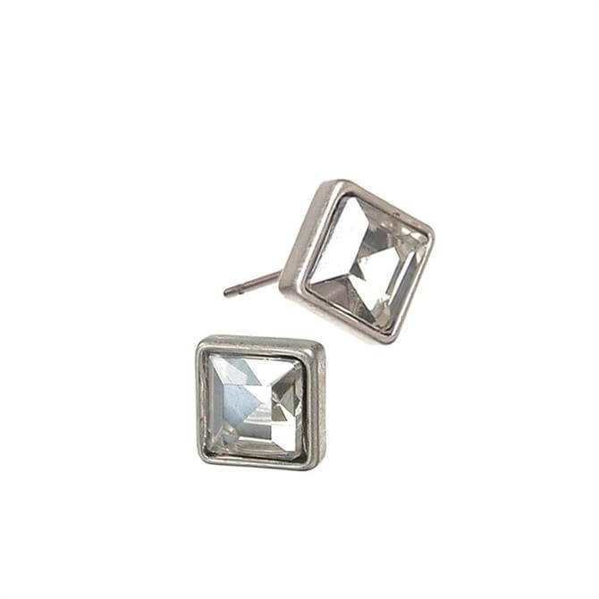Hot Tomato Silver Crystal Square Stud Earrings